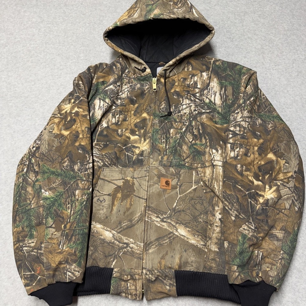 Carhartt Jacket Mens XL Brown Camo Hooded Canvas Insulated USA Realtree J22 1977